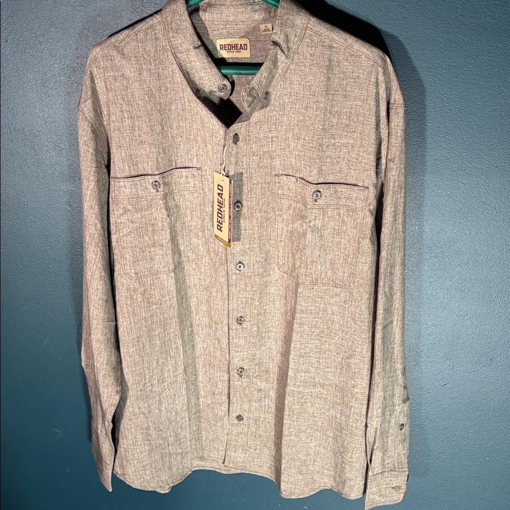 NWT RedHead Mens Long Sleeve Chambray Work Shirt Tan Size XL